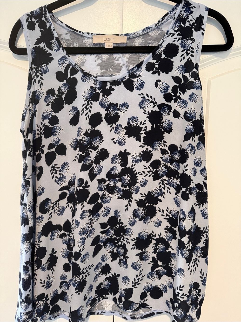 LOFT Blue and Navy Floral Sleeveless Tank